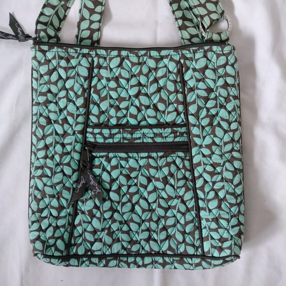 Vera Bradley Crossbody purse bag / Mint & Brown vine print - Picture 3 of 10